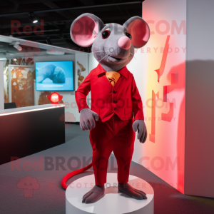 Red Rat mascot costume character dressed with a Playsuit and Tie pins