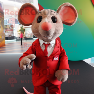 Red Rat mascot costume character dressed with a Playsuit and Tie pins