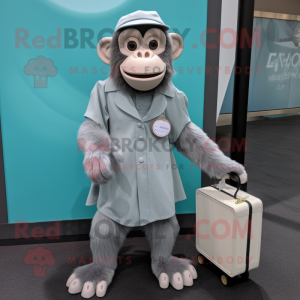 Silver Chimpanzee mascot costume character dressed with a A-Line Dress and Briefcases