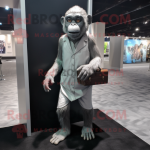 Silver Chimpanzee mascot costume character dressed with a A-Line Dress and Briefcases