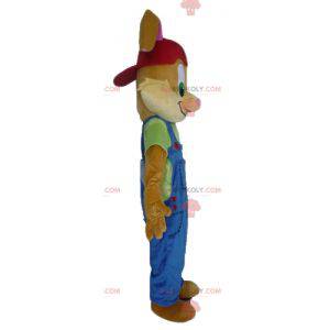 Brown rabbit mascot with a beautiful blue overalls -