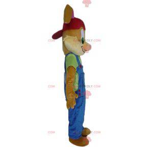 Mascotte coniglio marrone con una bella tuta blu -