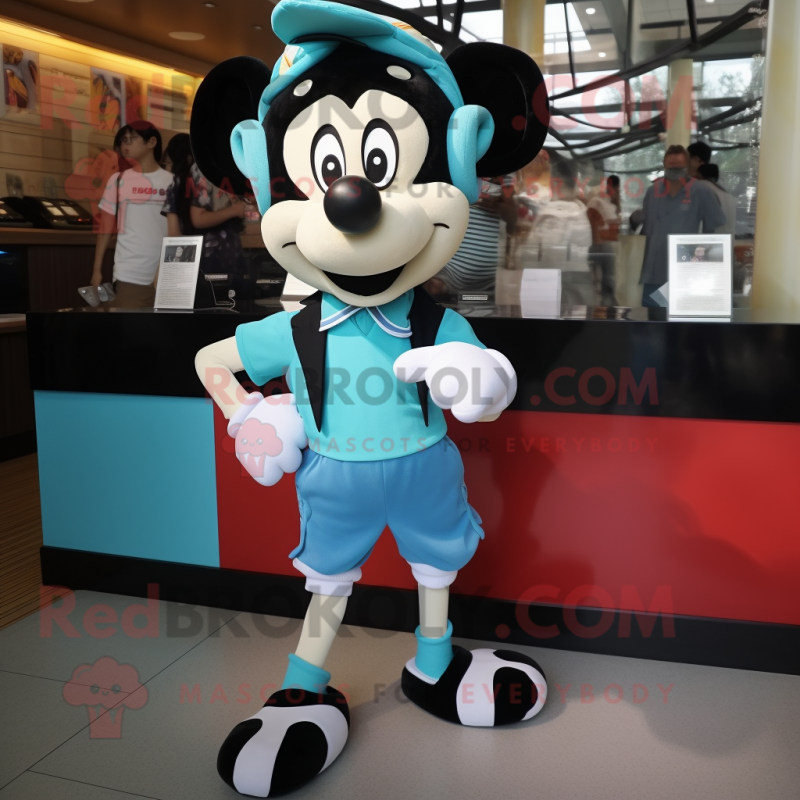 Turquoise Mime mascot costume character dressed with a Running Shorts and Bow ties