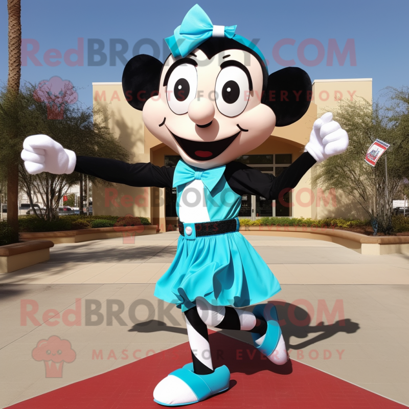 Turquoise Mime mascot costume character dressed with a Running Shorts and Bow ties