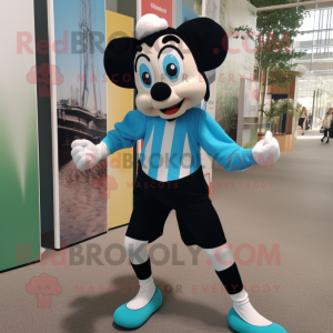 Turquoise Mime mascot costume character dressed with a Running Shorts and Bow ties