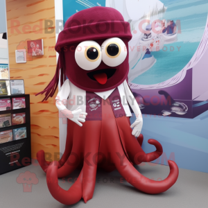 Maroon Squid maskot kostume...