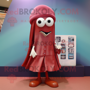 Maroon Squid mascot costume character dressed with a Skirt and Pocket squares