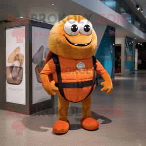 Rust Squash mascot costume character dressed with a Turtleneck and Backpacks