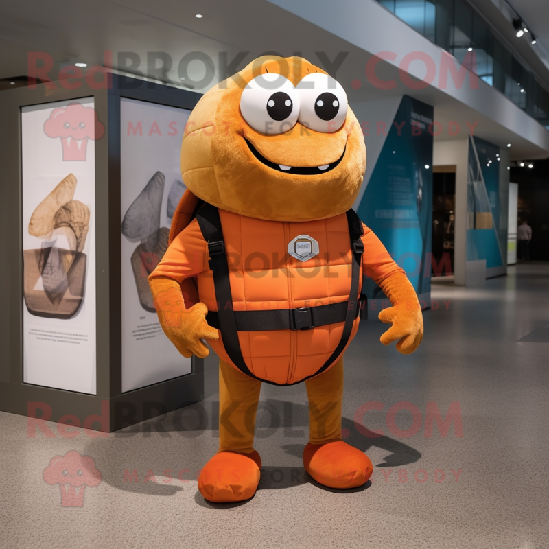 Rust Squash mascot costume character dressed with a Turtleneck and Backpacks Rust Squash mascot costume character dressed with a Turtleneck and Backpacks