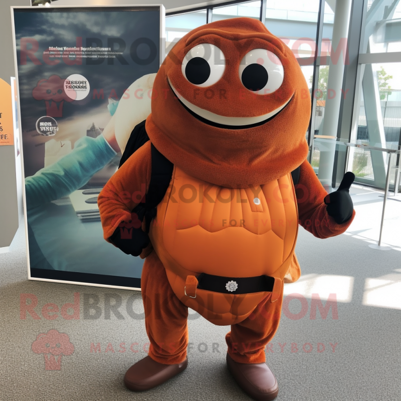 Rust Squash mascot costume character dressed with a Turtleneck and Backpacks Rust Squash mascot costume character dressed with a Turtleneck and Backpacks