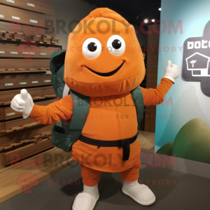 Rust Squash mascot costume character dressed with a Turtleneck and Backpacks