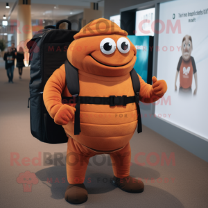 Rust Squash mascot costume character dressed with a Turtleneck and Backpacks