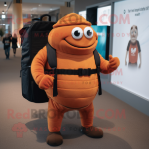 Rust Squash mascot costume character dressed with a Turtleneck and Backpacks