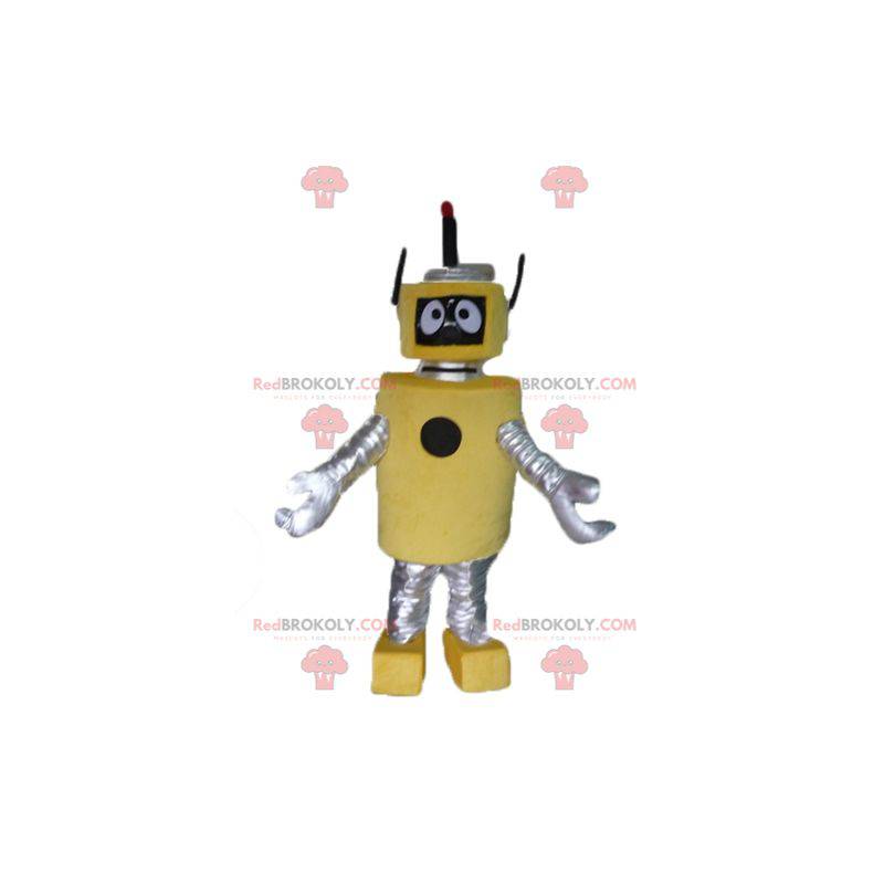 Mascot gran robot amarillo y plateado muy bonito y original. -