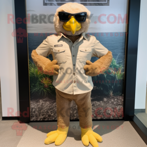 Tan Bald Eagle mascot costume character dressed with a Dungarees and Sunglasses