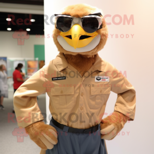 Tan Bald Eagle mascot costume character dressed with a Dungarees and Sunglasses