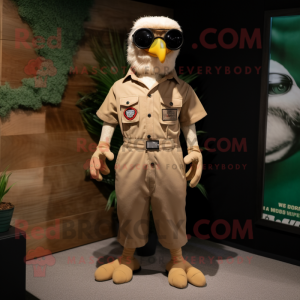 Tan Bald Eagle mascot costume character dressed with a Dungarees and Sunglasses