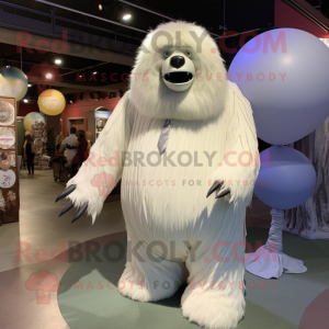 White Giant Sloth mascot costume character dressed with a Ball Gown and Tie pins