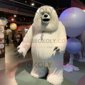 White Giant Sloth mascot costume character dressed with a Ball Gown and Tie pins