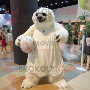 White Giant Sloth mascot costume character dressed with a Ball Gown and Tie pins