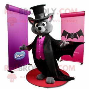 Magenta Bat mascot costume character dressed with a Tuxedo and Hats
