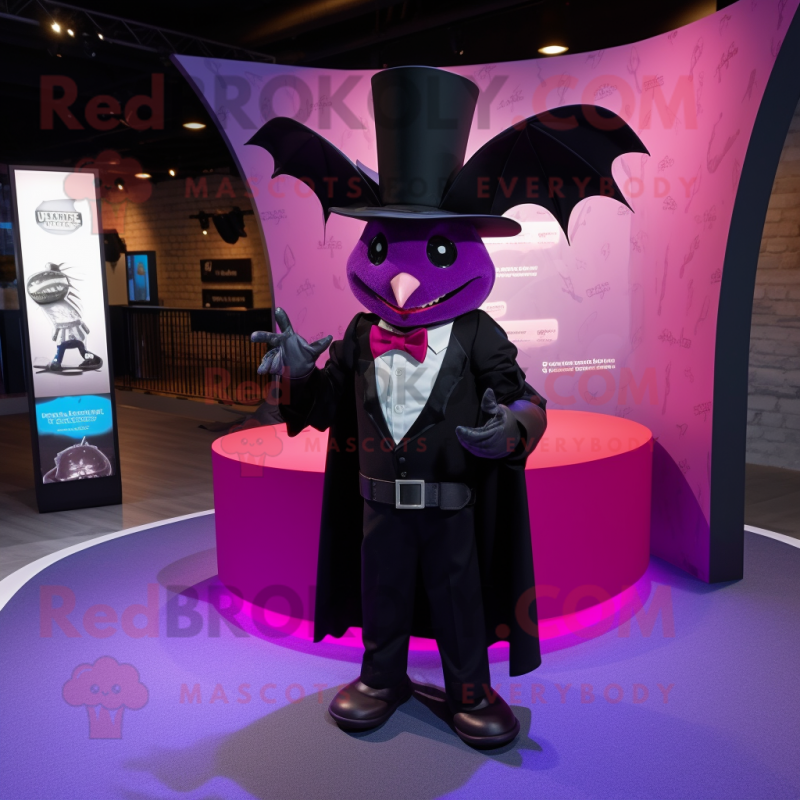 Magenta Bat mascot costume character dressed with a Tuxedo and Hats