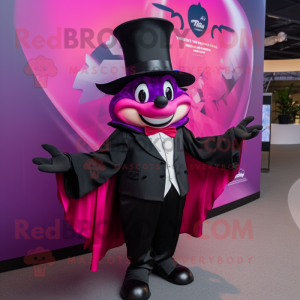 Magenta Bat mascot costume character dressed with a Tuxedo and Hats