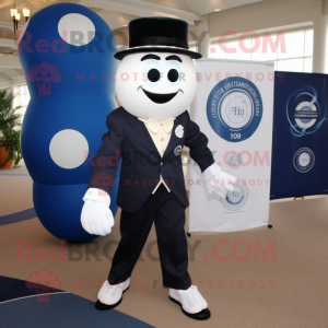 Navy Golf Ball mascot costume character dressed with a Suit Jacket and Cufflinks