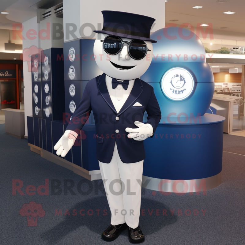 Navy Golf Ball mascot costume character dressed with a Suit Jacket and Cufflinks Navy Golf Ball mascot costume character dressed with a Suit Jacket and Cufflinks