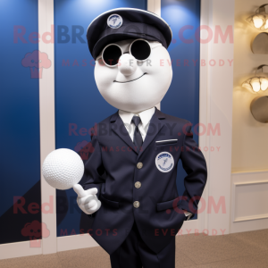 Navy Golf Ball mascot costume character dressed with a Suit Jacket and Cufflinks