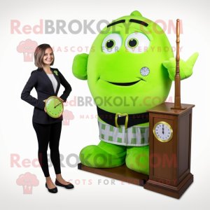 Lime Green Attorney mascot costume character dressed with a A-Line Dress and Watches