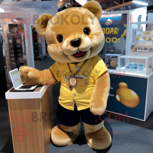 Gold Bear maskot kostume...