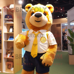 Gold Bear maskot kostume...