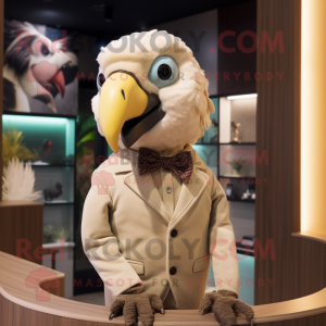 Beige Parrot mascot costume character dressed with a Bodysuit and Bow ties