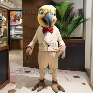 Beige Parrot mascot costume character dressed with a Bodysuit and Bow ties