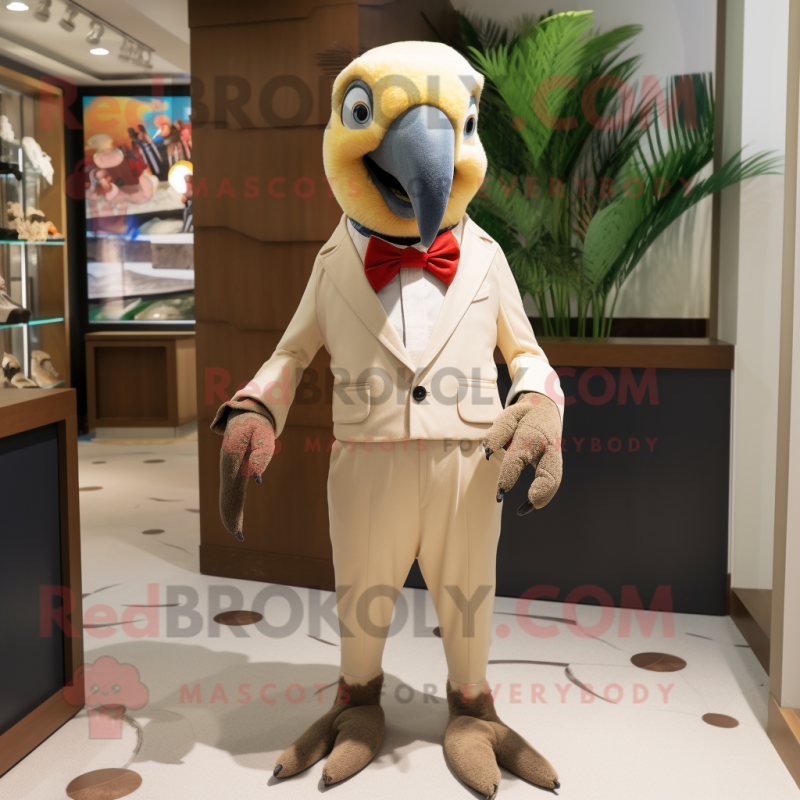 Beige Parrot mascot costume character dressed with a Bodysuit and Bow ties Beige Parrot mascot costume character dressed with a Bodysuit and Bow ties