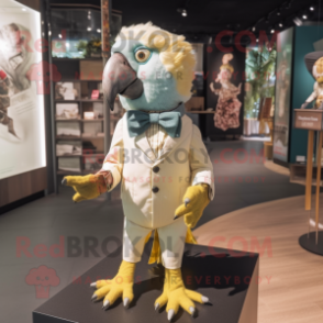 Beige Parrot mascot costume character dressed with a Bodysuit and Bow ties