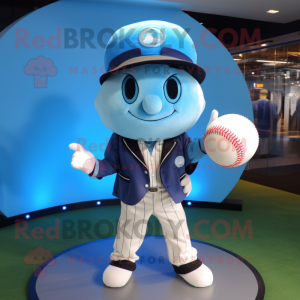 Cyan Baseball Ball mascot costume character dressed with a Suit Jacket and Berets