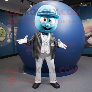 Cyan Baseball Ball mascot costume character dressed with a Suit Jacket and Berets