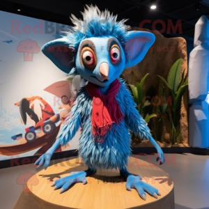Blue Aye-Aye mascot costume character dressed with a Bikini and Hairpins