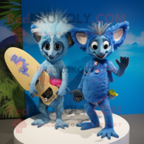 Blue Aye-Aye mascot costume character dressed with a Bikini and Hairpins