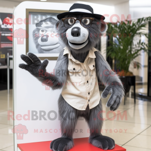 Gray Baboon mascot costume character dressed with a Shift Dress and Sunglasses