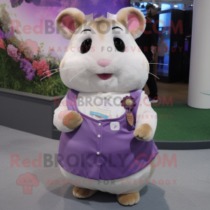 Lavender Hamster mascot costume character dressed with a Blouse and Keychains