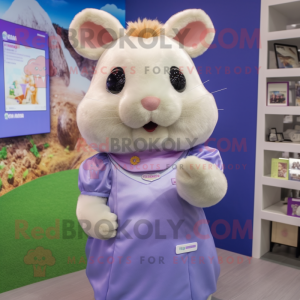 Lavender Hamster mascot costume character dressed with a Blouse and Keychains