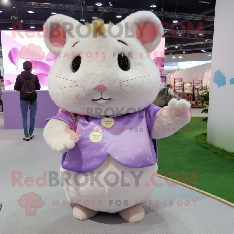 Lavender Hamster mascot costume character dressed with a Blouse and Keychains