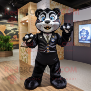 Black Tiger mascot costume character dressed with a Waistcoat and Brooches