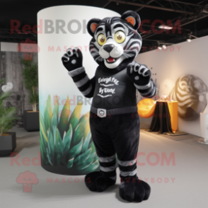 Black Tiger mascot costume character dressed with a Waistcoat and Brooches