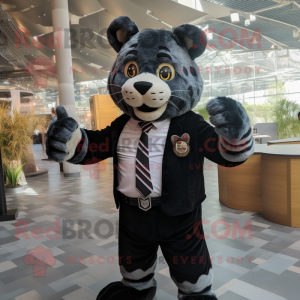 Black Tiger mascot costume character dressed with a Waistcoat and Brooches