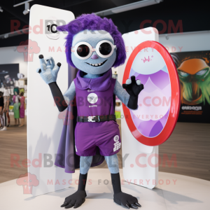 Lavender Vampire mascot costume character dressed with a Board Shorts and Smartwatches