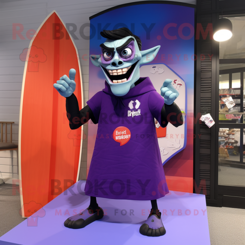 Lavender Vampire mascot costume character dressed with a Board Shorts and Smartwatches